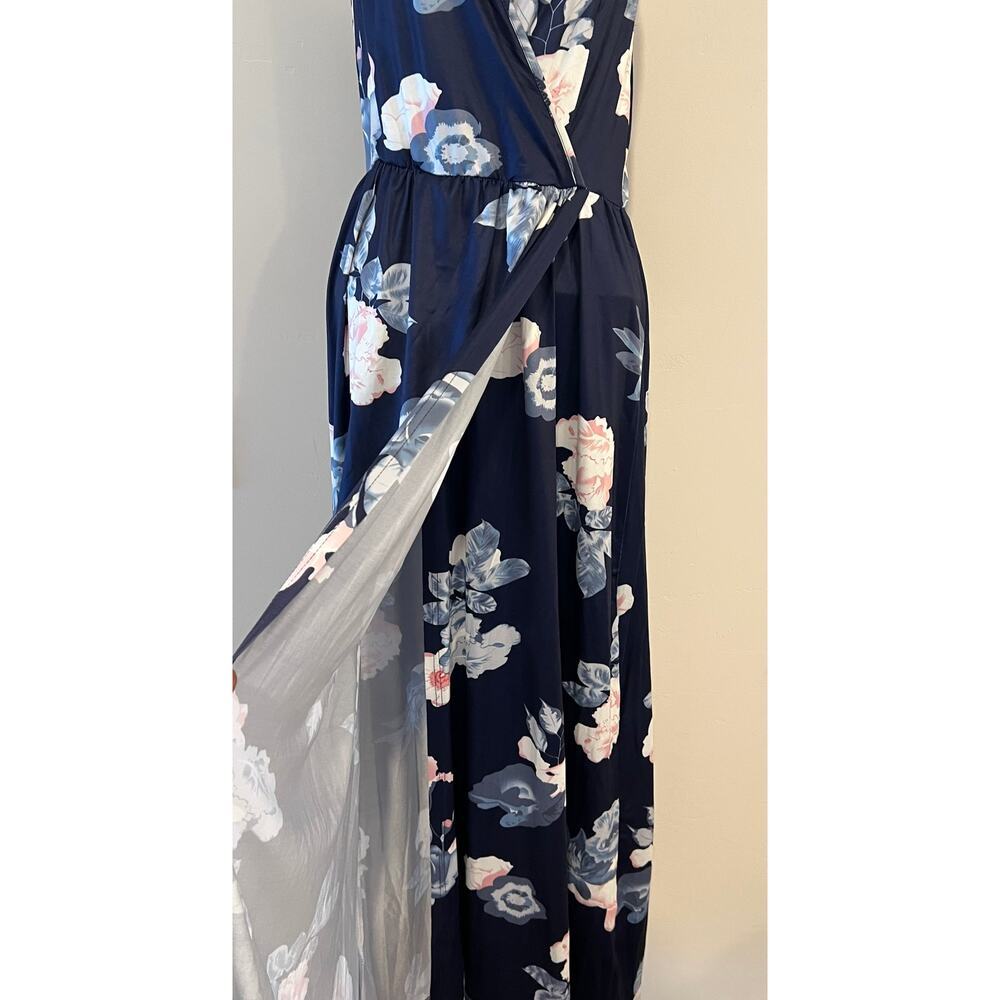Navy Floral Maxi Dress Spaghetti Strap V-Neck Sleeveless Size Small NWT - Picture 4 of 9